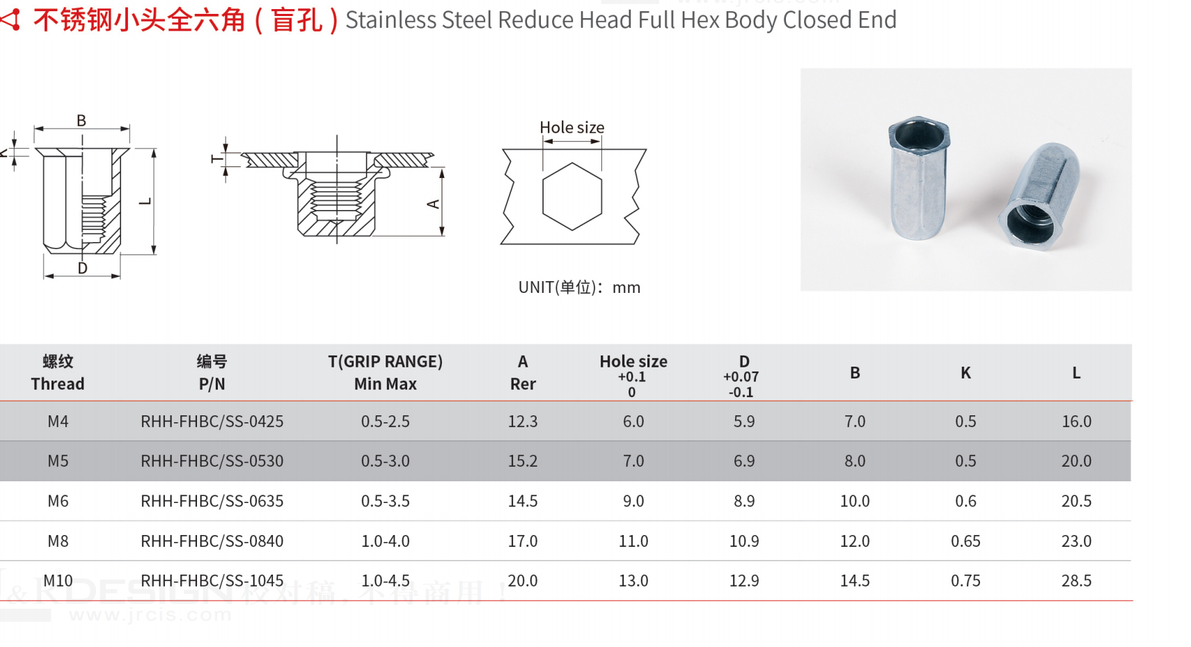 不锈钢小头全六角盲孔参数