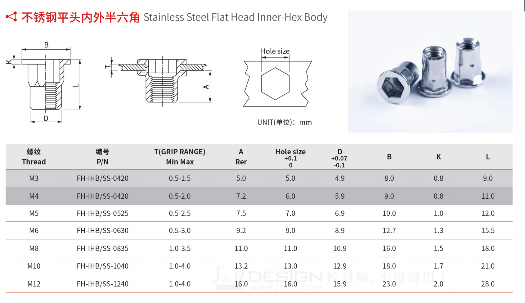 不锈钢平头内外半六角