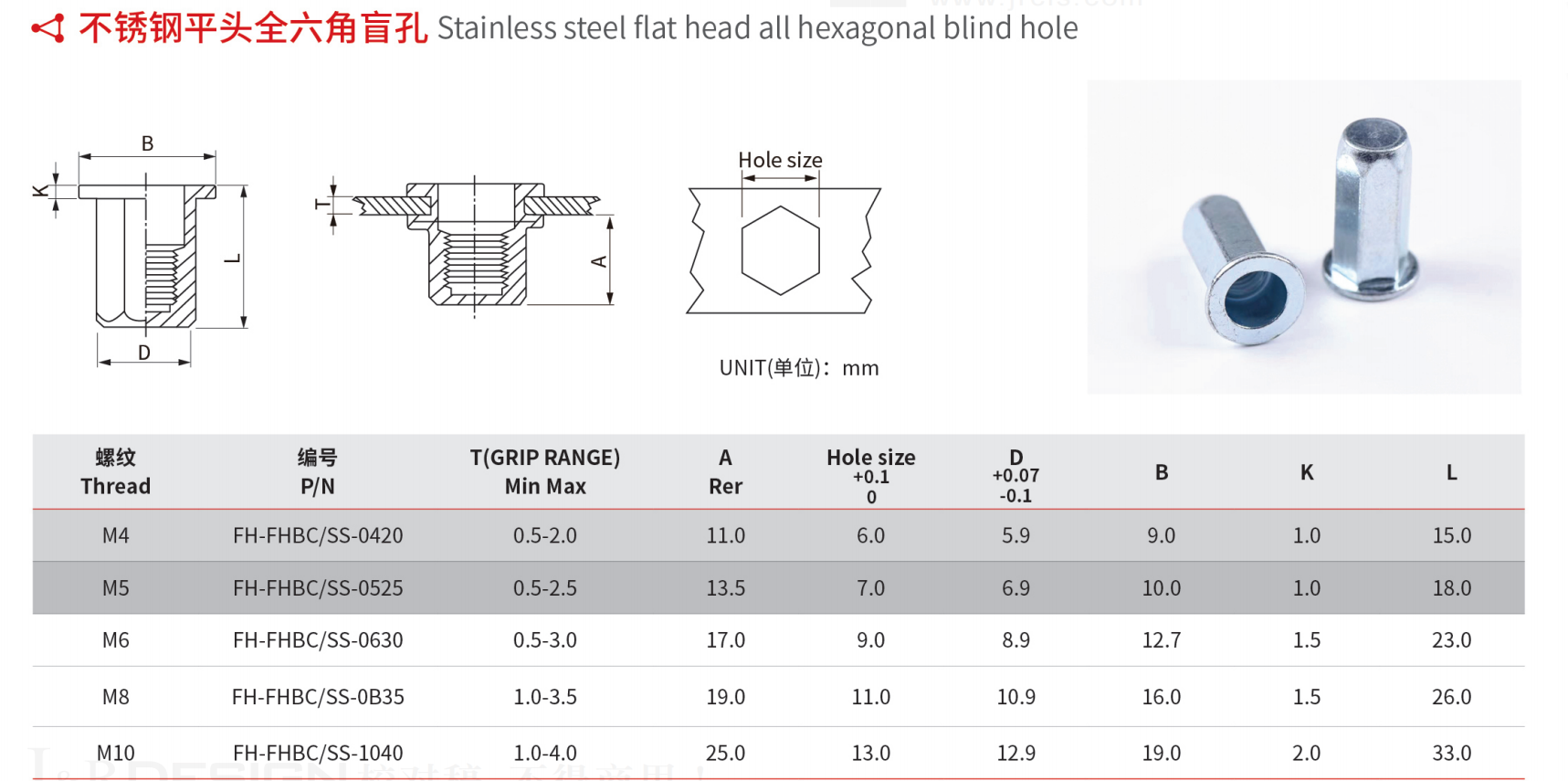 不锈钢平头全六角盲孔
